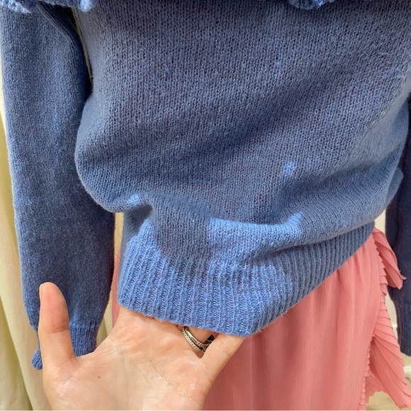 Ruffled Sweater, Blue, Crochet Top, Ruffles, Fitted, Women's (US S) - Picture 5 of 9